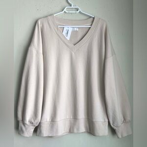 OAK + FORT V-Neck Sweater in Light Beige